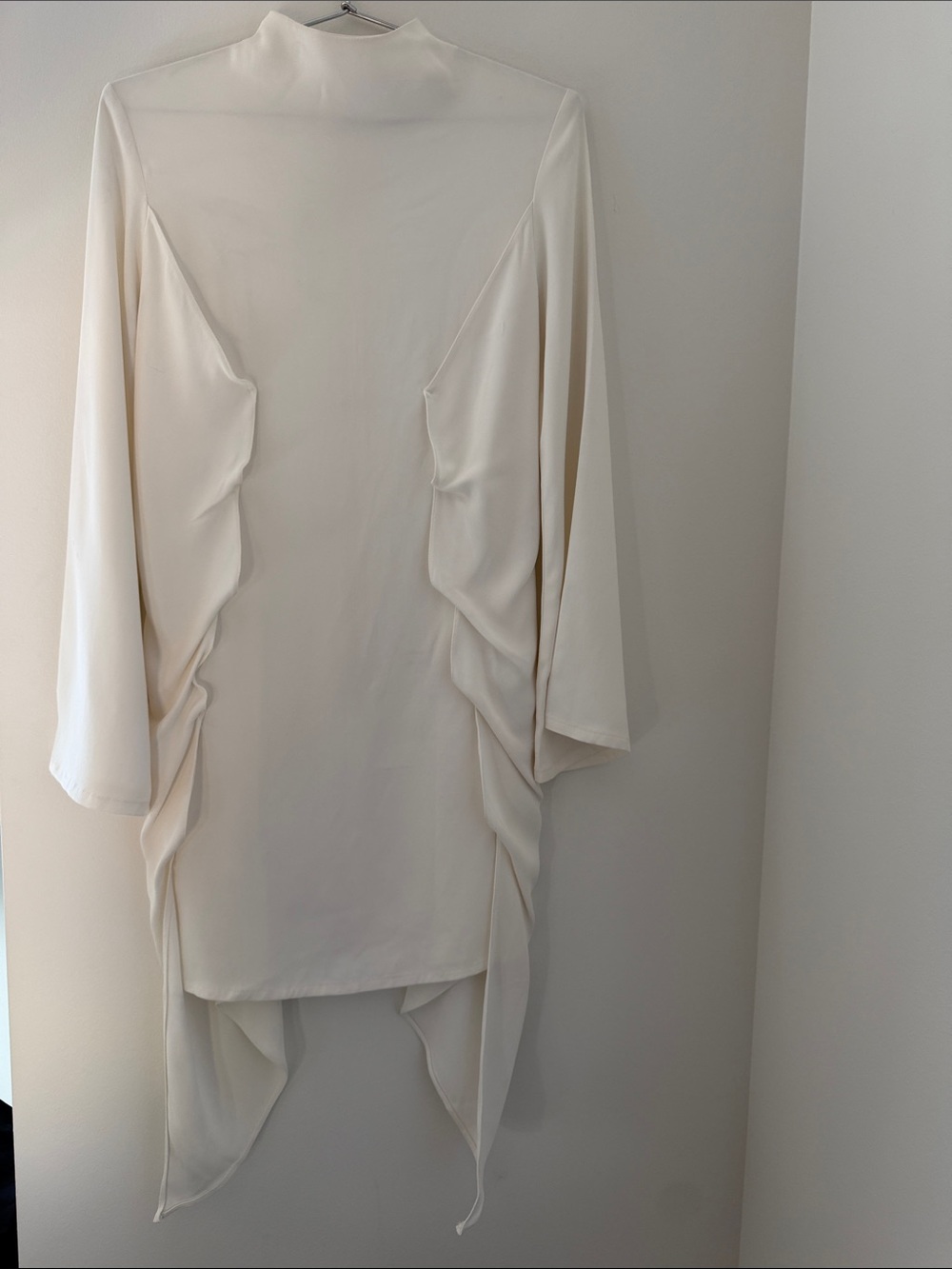 Elegant Cream Draped Long Sleeve Dress